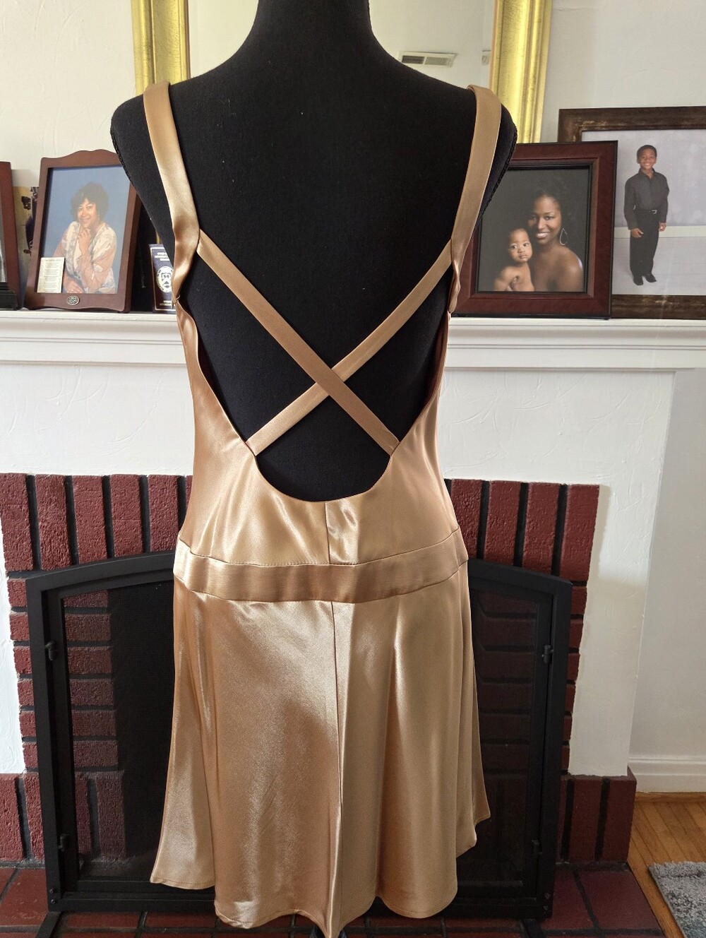 Moda Intl Satin Cowl Neck Dress in Warm Gold - Picture 4 of 7